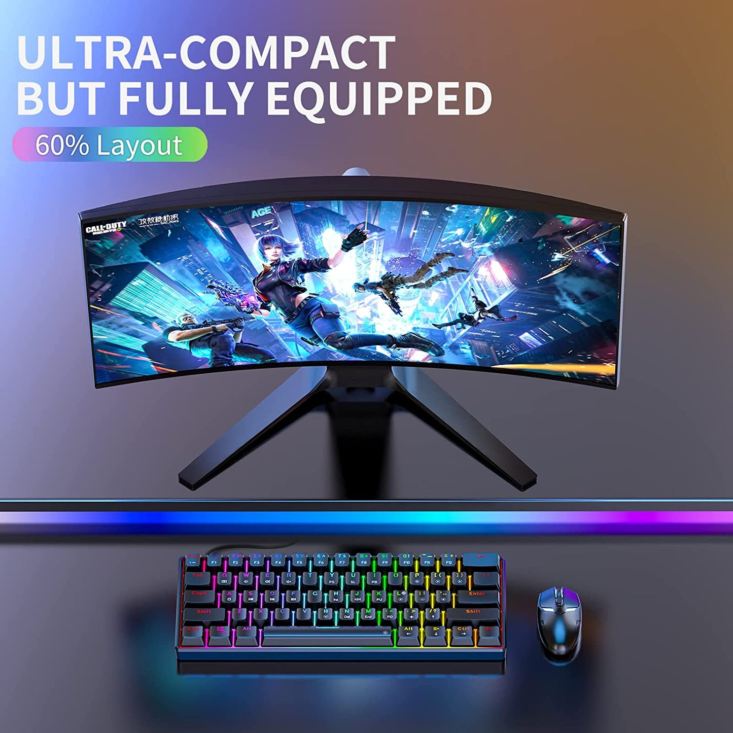 Ultra-Compact TH61 60% RGB Mechanical Gaming Keyboard - Fully Programmable Wired Mini Keyboard in Black