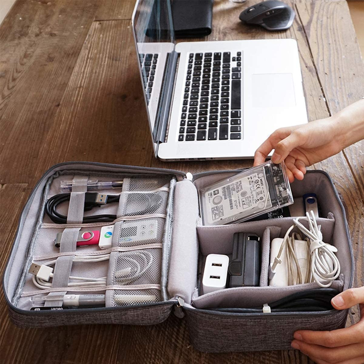 Ultimate Electronics Organizer - Three-Layer Travel Bag for iPad Mini, Kindle, Hard Drives, Cables & Chargers