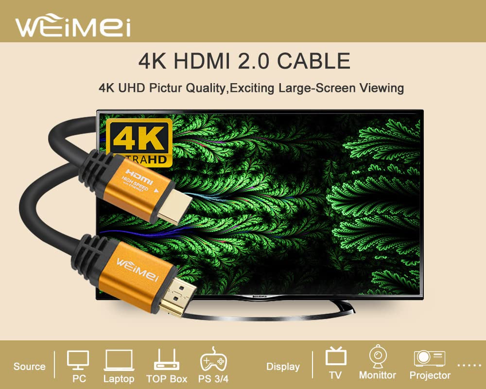 Premium 10 Feet 4K HDMI Cable 2.0 - Ultra HD 2160P, 60Hz, Ethernet & 3D ARC with Gold-Plated Connectors - Variety of Lengths Available (6Ft to 100Ft)