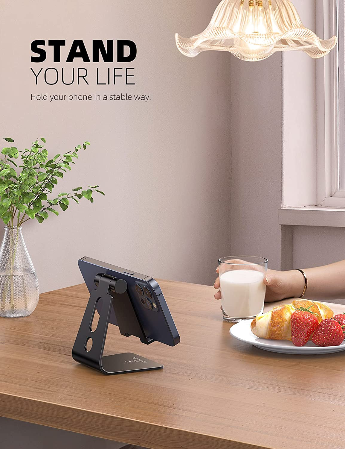 Versatile Adjustable Cell Phone Stand - Perfect Desk Holder for iPhone & Android Devices, Compatible with 4-8" Phones - Sleek Black Design for Office Use