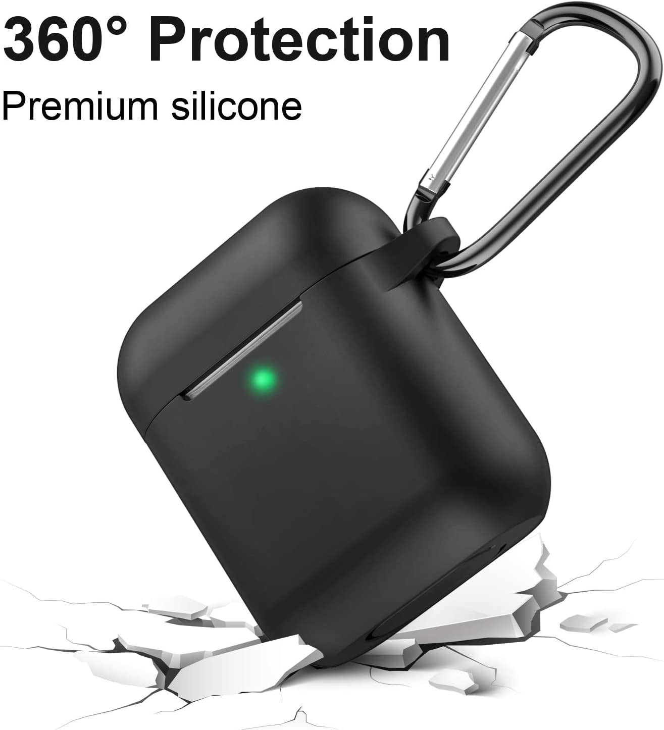 Premium Black Silicone Case for Apple AirPods 1 & 2 - Front LED Visible, Compatible with Wireless & Wired Charging