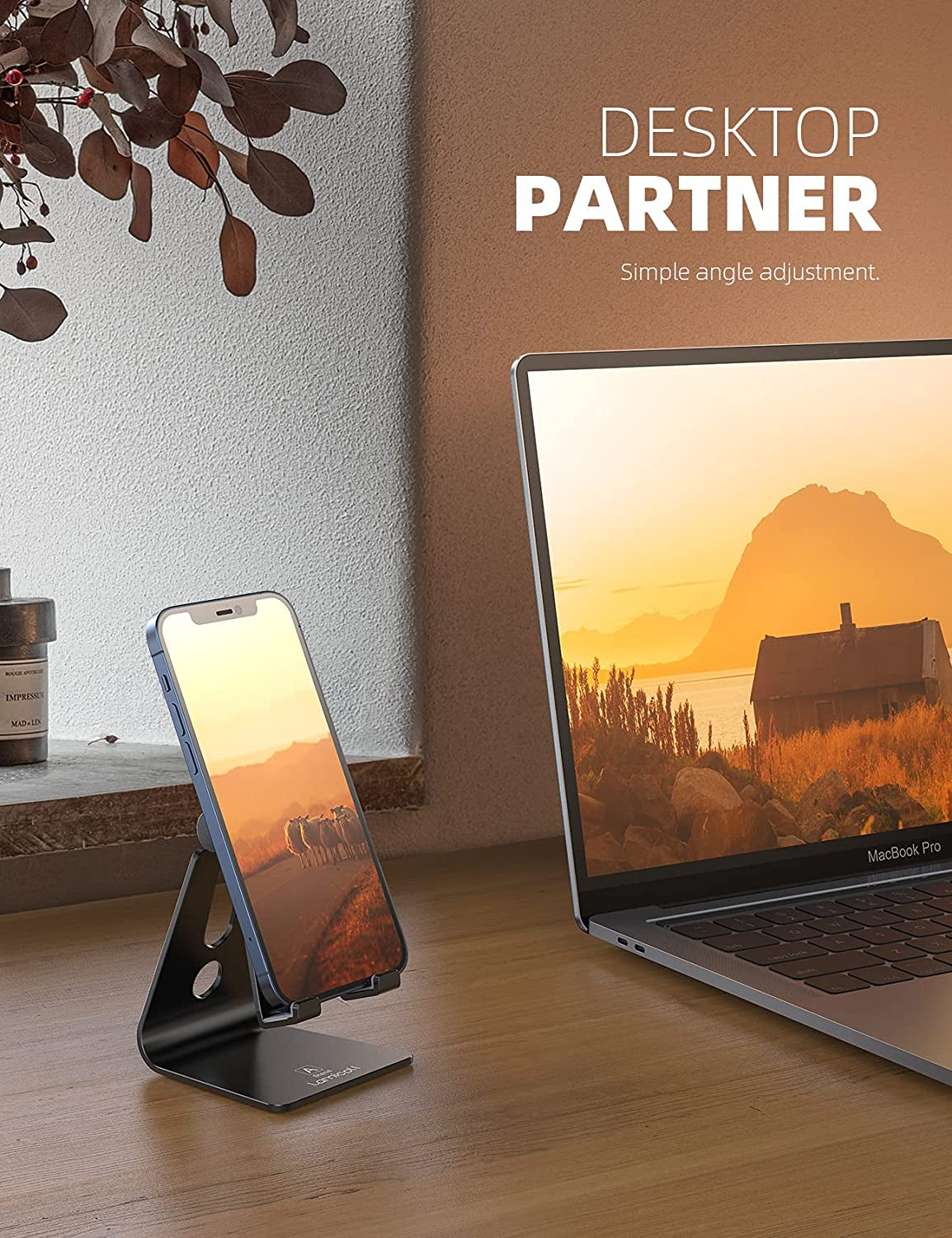 Versatile Adjustable Cell Phone Stand - Perfect Desk Holder for iPhone & Android Devices, Compatible with 4-8" Phones - Sleek Black Design for Office Use