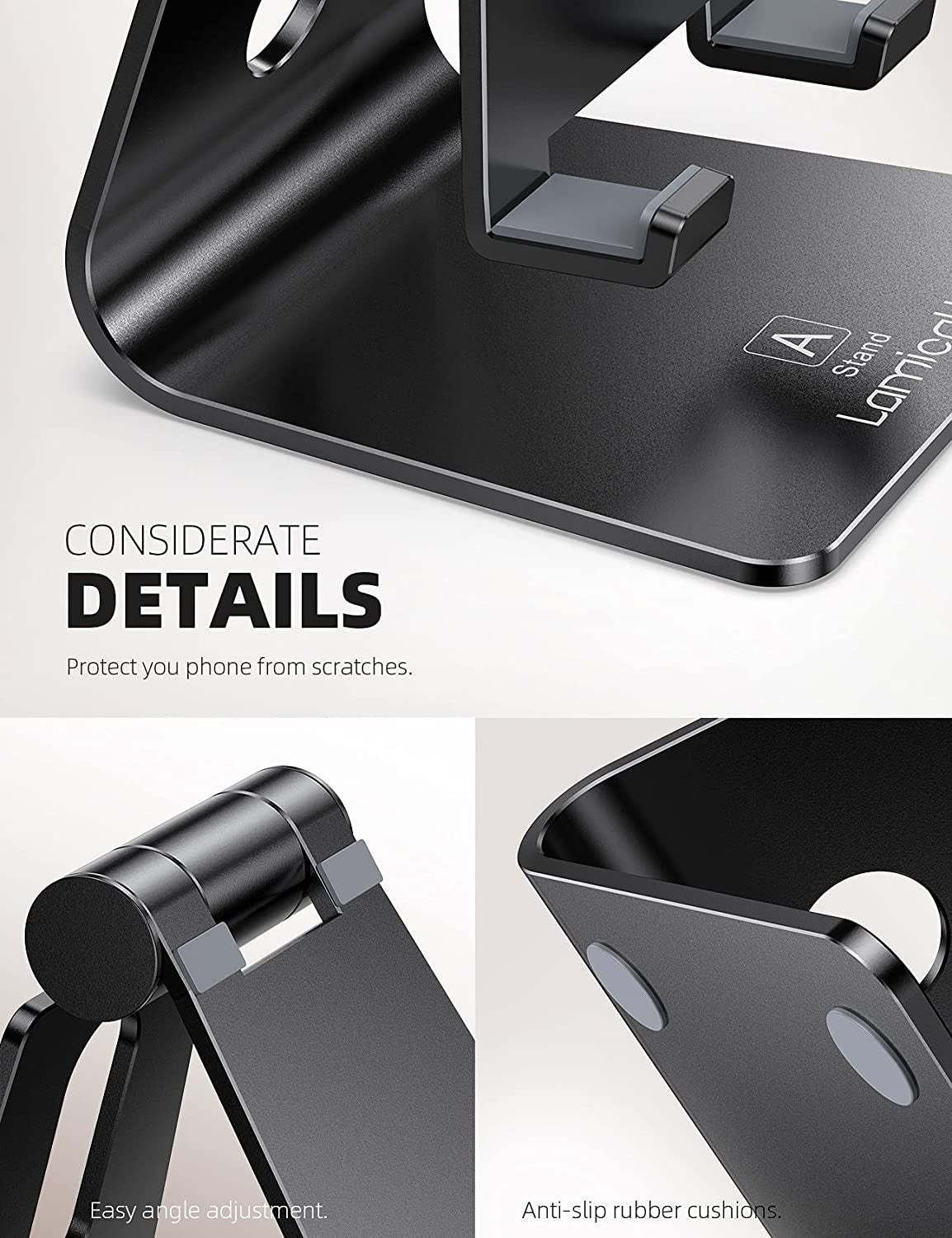 Versatile Adjustable Cell Phone Stand - Perfect Desk Holder for iPhone & Android Devices, Compatible with 4-8" Phones - Sleek Black Design for Office Use