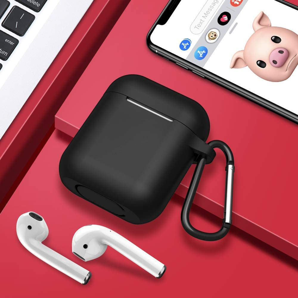 Premium Black Silicone Case for Apple AirPods 1 & 2 - Front LED Visible, Compatible with Wireless & Wired Charging