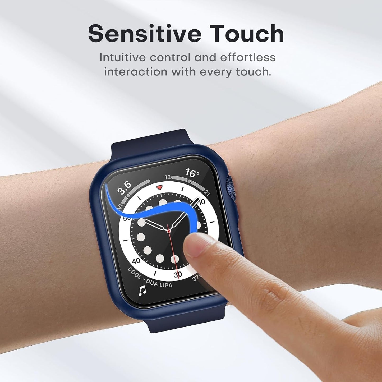 Premium 2-Pack Hard Case for Apple Watch SE/Series 6/5/4 40mm with 9H Tempered Glass Screen Protector - Full Coverage Touch Sensitive Slim Bumper Cover in Blue