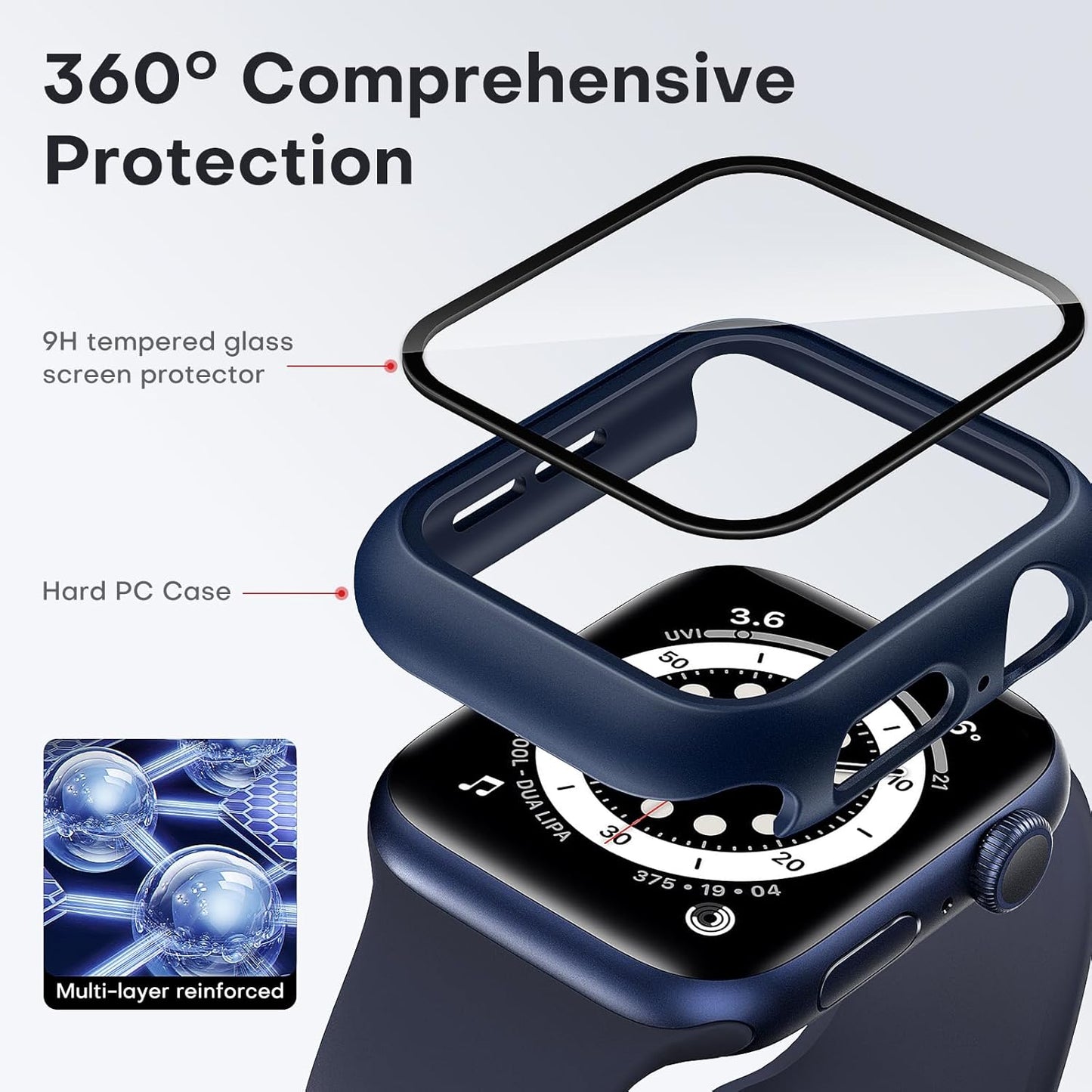 Premium 2-Pack Hard Case for Apple Watch SE/Series 6/5/4 40mm with 9H Tempered Glass Screen Protector - Full Coverage Touch Sensitive Slim Bumper Cover in Blue
