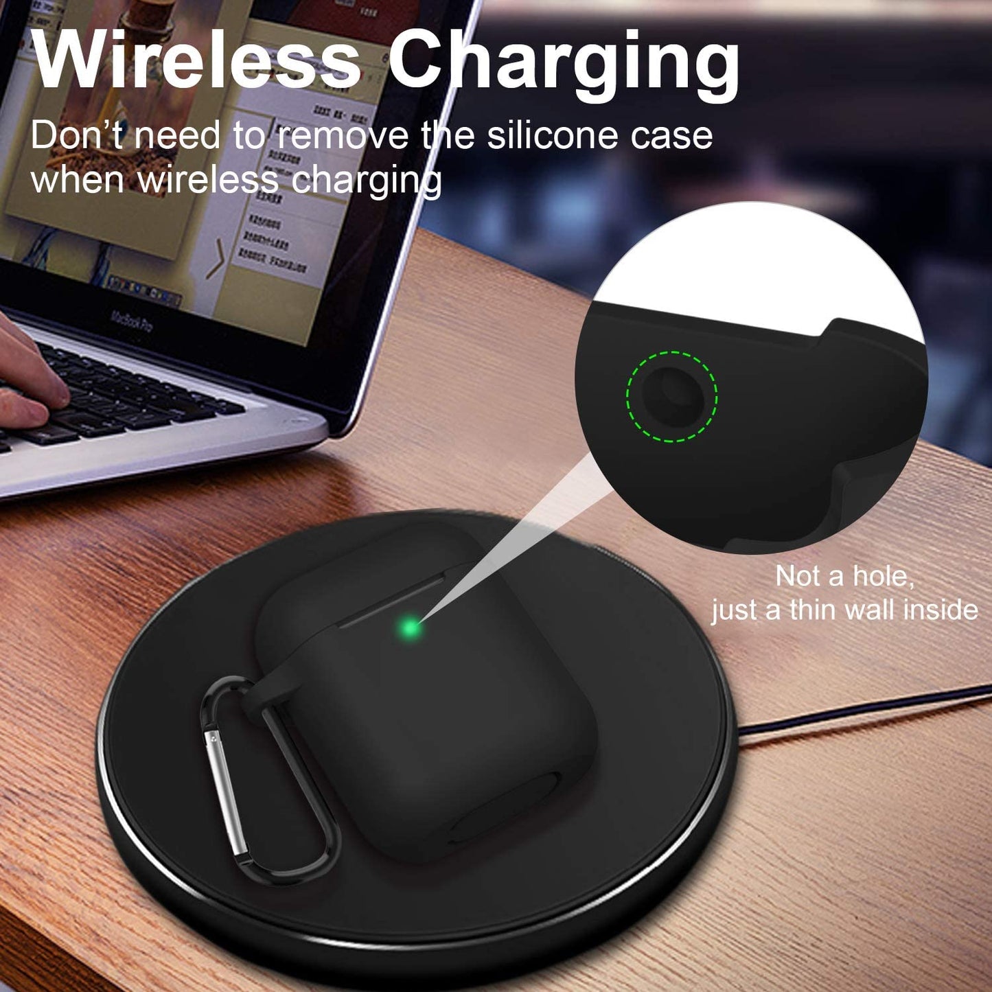 Premium Black Silicone Case for Apple AirPods 1 & 2 - Front LED Visible, Compatible with Wireless & Wired Charging