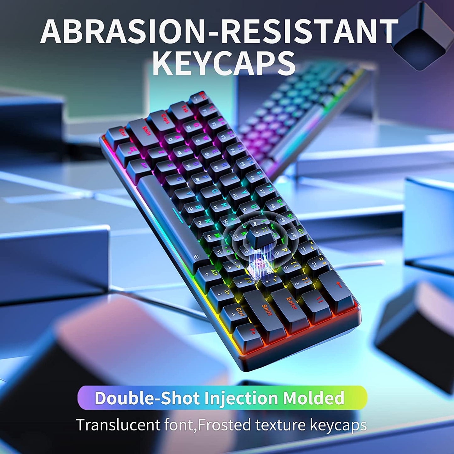 Ultra-Compact TH61 60% RGB Mechanical Gaming Keyboard - Fully Programmable Wired Mini Keyboard in Black