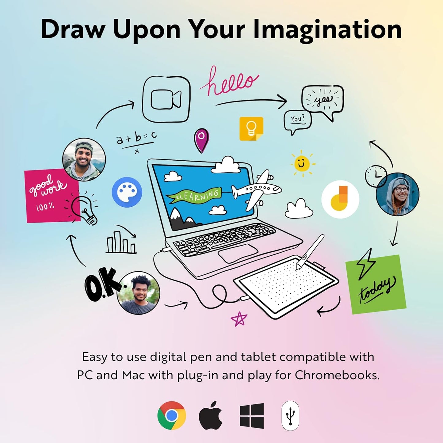 Small Graphics Drawing Tablet - 8.3" x 5.7" Portable & Ergonomic with 2048 Pressure Sensitive Pen, Compatible with Chromebook, Mac & Windows for Students and Creators