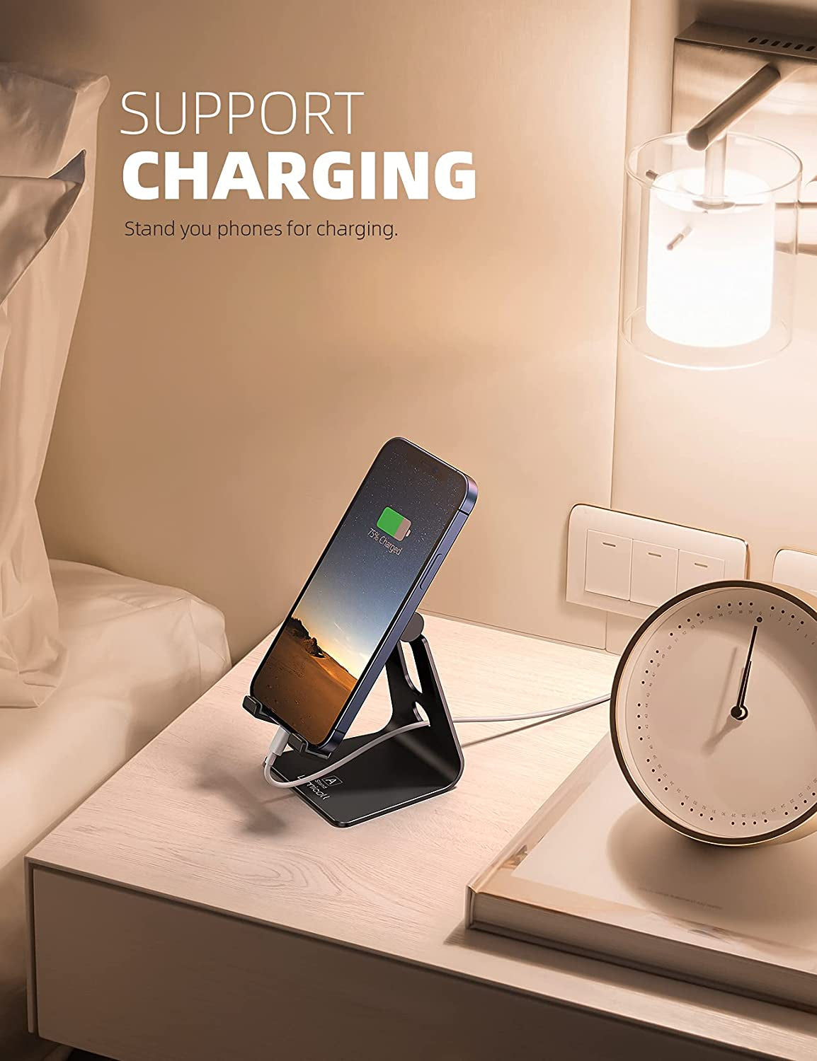 Versatile Adjustable Cell Phone Stand - Perfect Desk Holder for iPhone & Android Devices, Compatible with 4-8" Phones - Sleek Black Design for Office Use