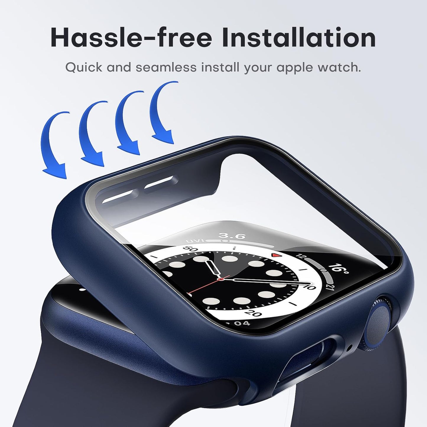 Premium 2-Pack Hard Case for Apple Watch SE/Series 6/5/4 40mm with 9H Tempered Glass Screen Protector - Full Coverage Touch Sensitive Slim Bumper Cover in Blue