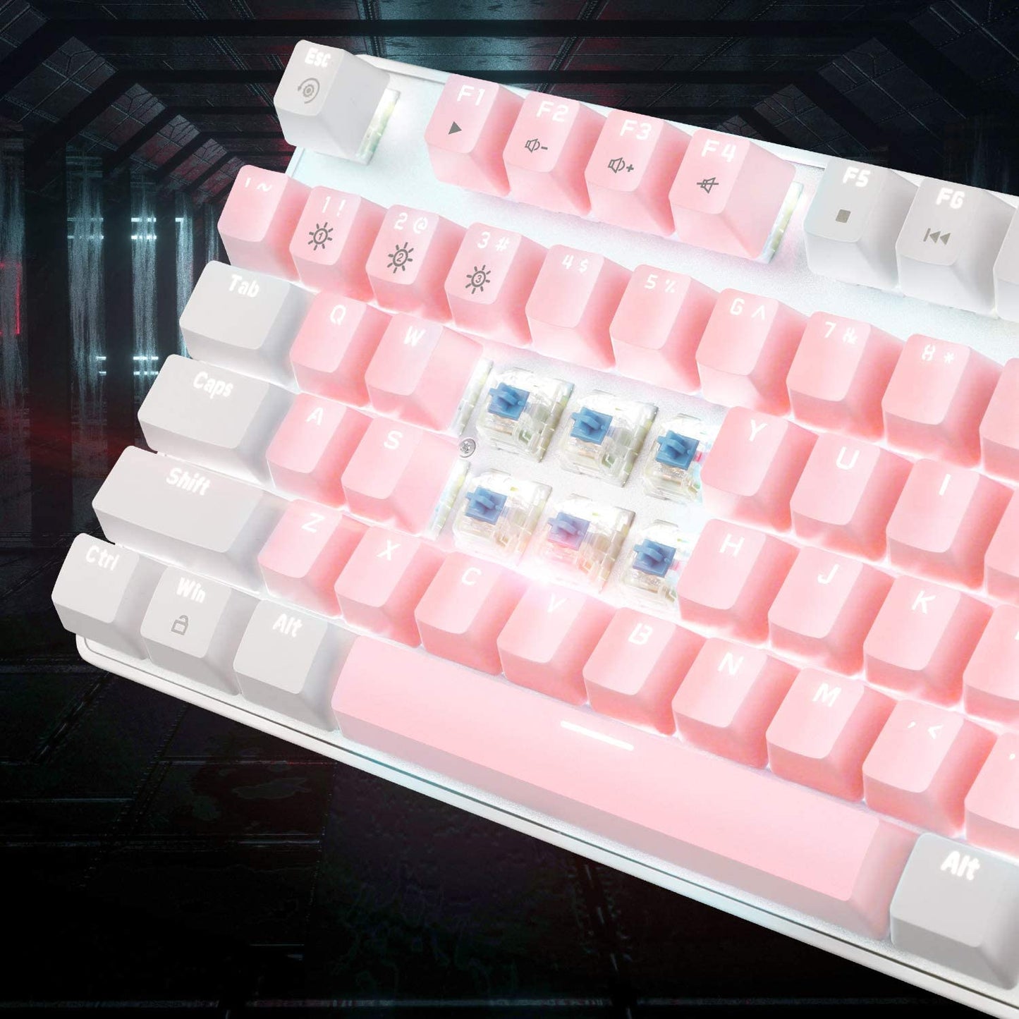 Upgrade Your Gaming Setup with the Stylish White & Pink Mechanical Gaming Keyboard - New Blue Switch Design, 104 Keys, USB Wired, Perfect for Laptops and Desktops!