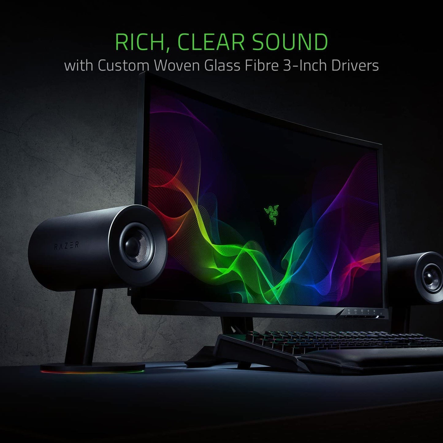 Nommo Chroma - High-Performance 2.0 PC Gaming Speakers with Custom Glass Fiber Drivers and Rear-Facing Bass Ports - Adjustable Bass Knob and Chroma Lighting - Sleek Black Design