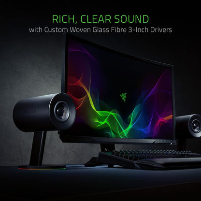 Nommo Chroma - High-Performance 2.0 PC Gaming Speakers with Custom Glass Fiber Drivers and Rear-Facing Bass Ports - Adjustable Bass Knob and Chroma Lighting - Sleek Black Design