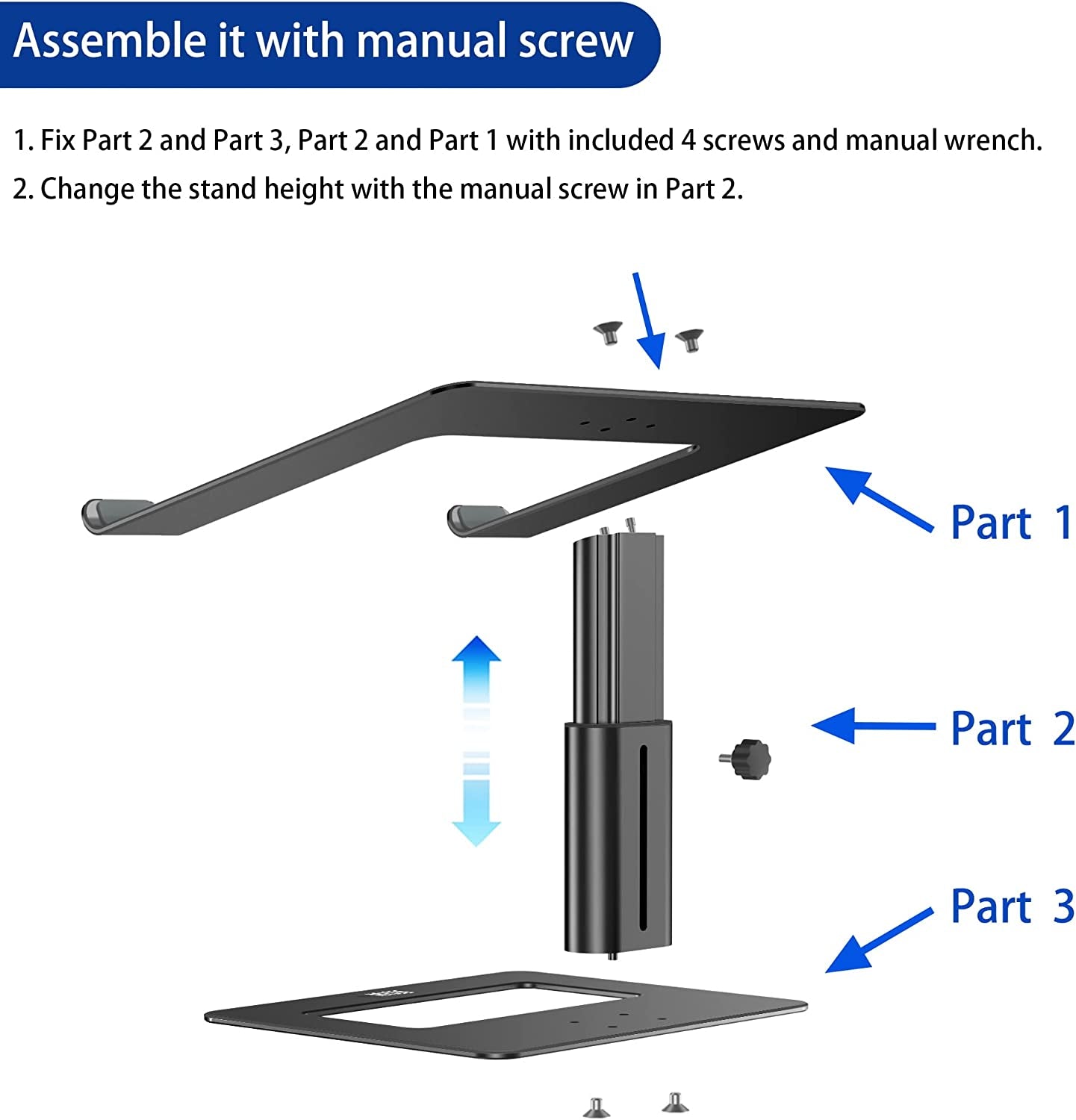 Ergonomic Adjustable Aluminum Laptop Stand - Universal Riser for 10-15.6" Laptops (Black)