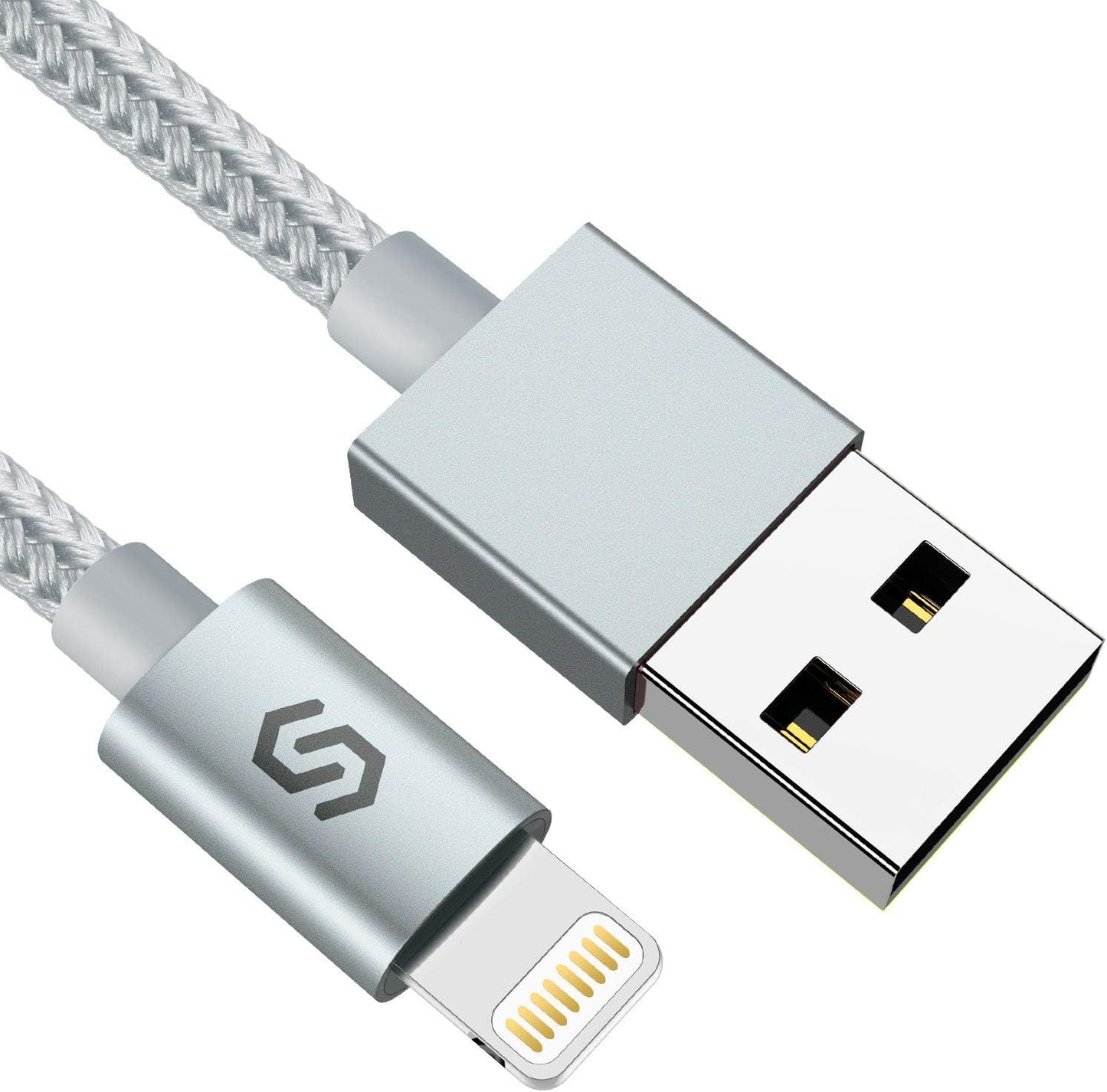 High-Speed Apple MFI Certified 6Ft Nylon-Braided Lightning Charger Cable - Compatible with iPhone 11, Xs Max, Xs, Xr, 8, 7, 6S, 6 Plus, SE, 5S, 5C, iPad, iPod & More - Silver