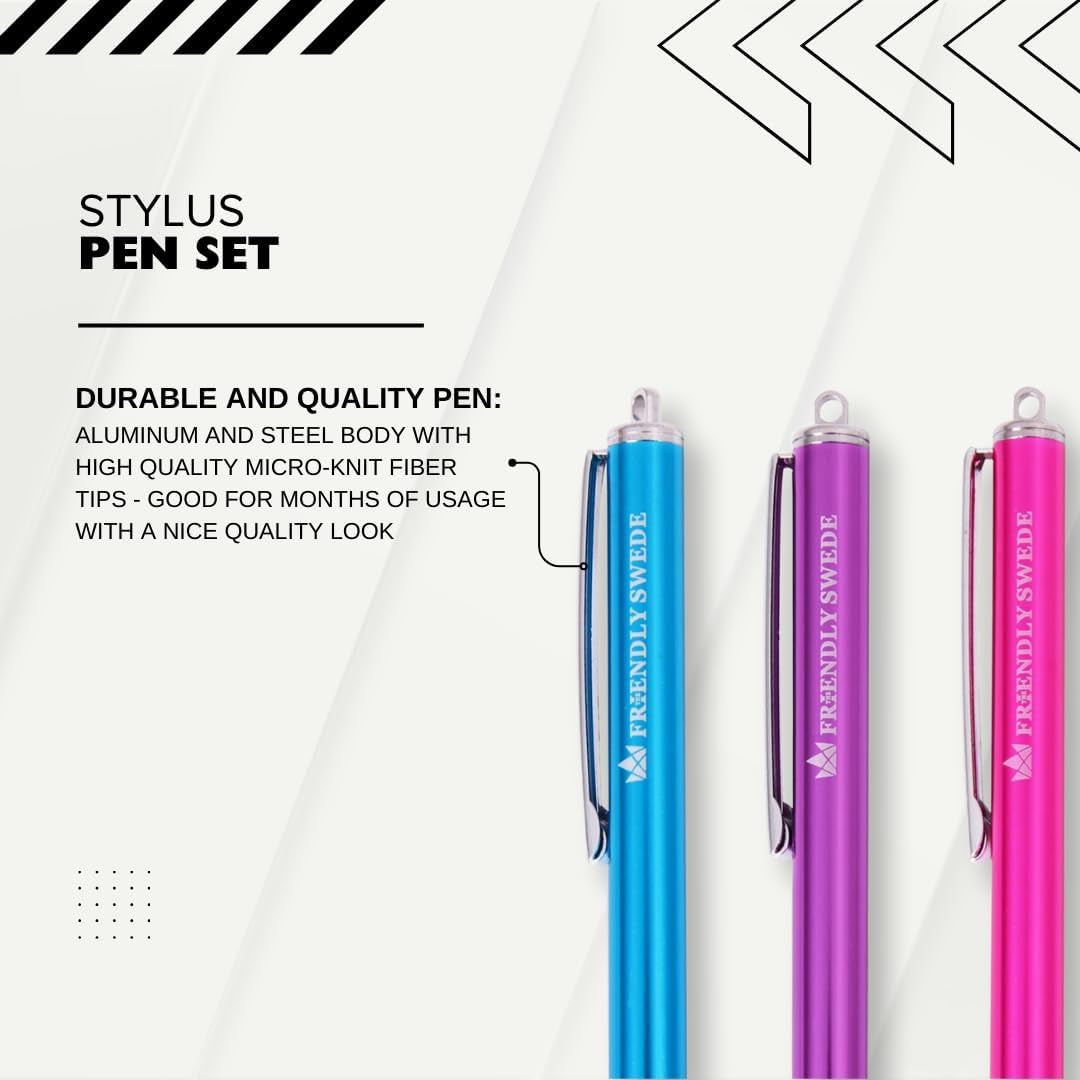 3-Pack Micro-Knit Mesh Tip Stylus Pens for iPad & iPhone - Replaceable Fiber Tip for Smooth Touch Screen Navigation