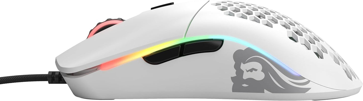 Model O Superlight Wired Gaming Mouse - 67G Honeycomb Design, RGB Lighting, Pixart 3360 Sensor, Omron Switches, Ambidextrous - Matte White