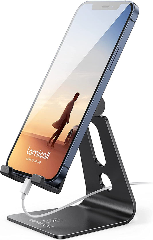 Versatile Adjustable Cell Phone Stand - Perfect Desk Holder for iPhone & Android Devices, Compatible with 4-8" Phones - Sleek Black Design for Office Use