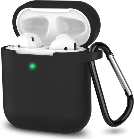 Premium Black Silicone Case for Apple AirPods 1 & 2 - Front LED Visible, Compatible with Wireless & Wired Charging