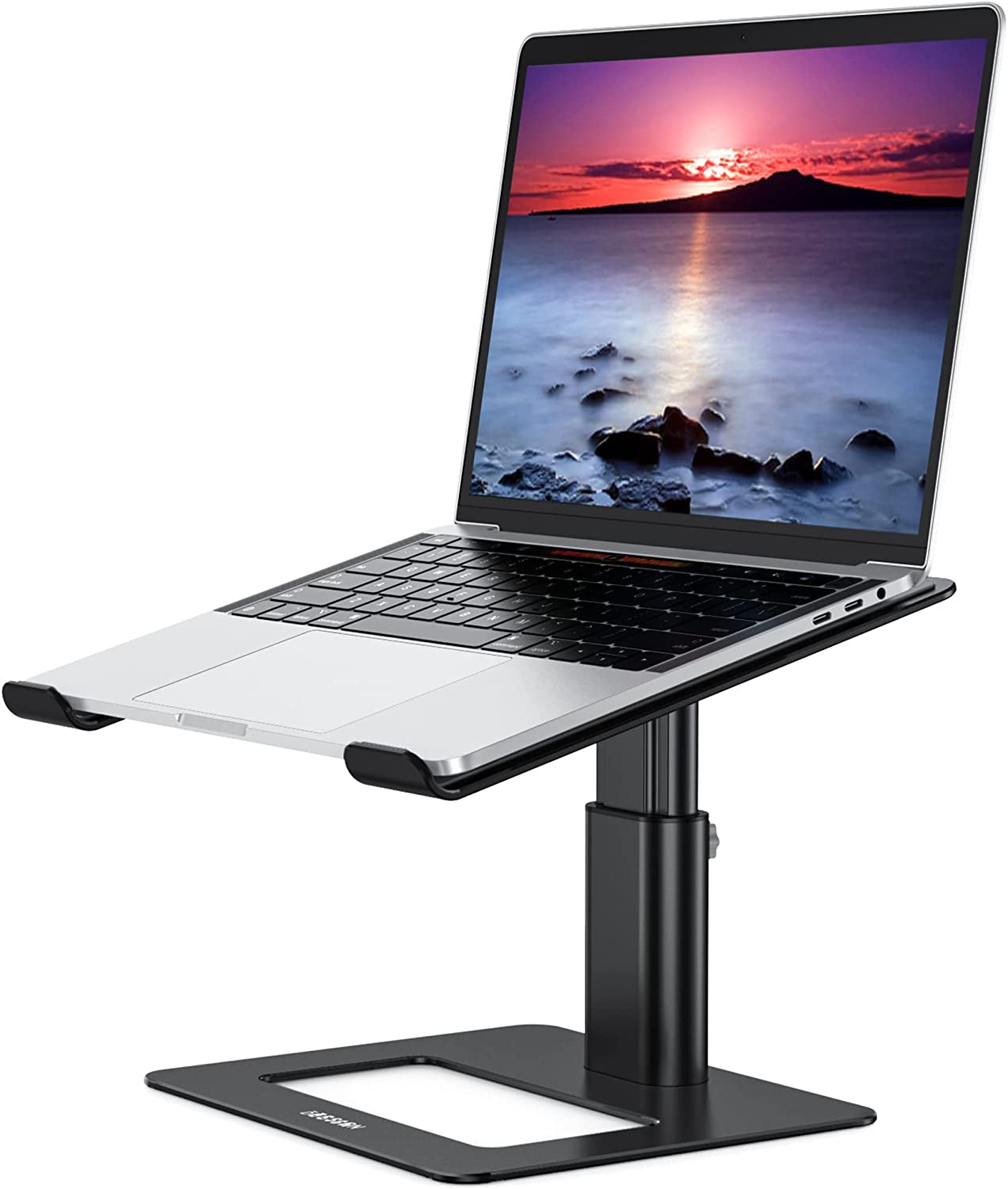 Ergonomic Adjustable Aluminum Laptop Stand - Universal Riser for 10-15.6" Laptops (Black)