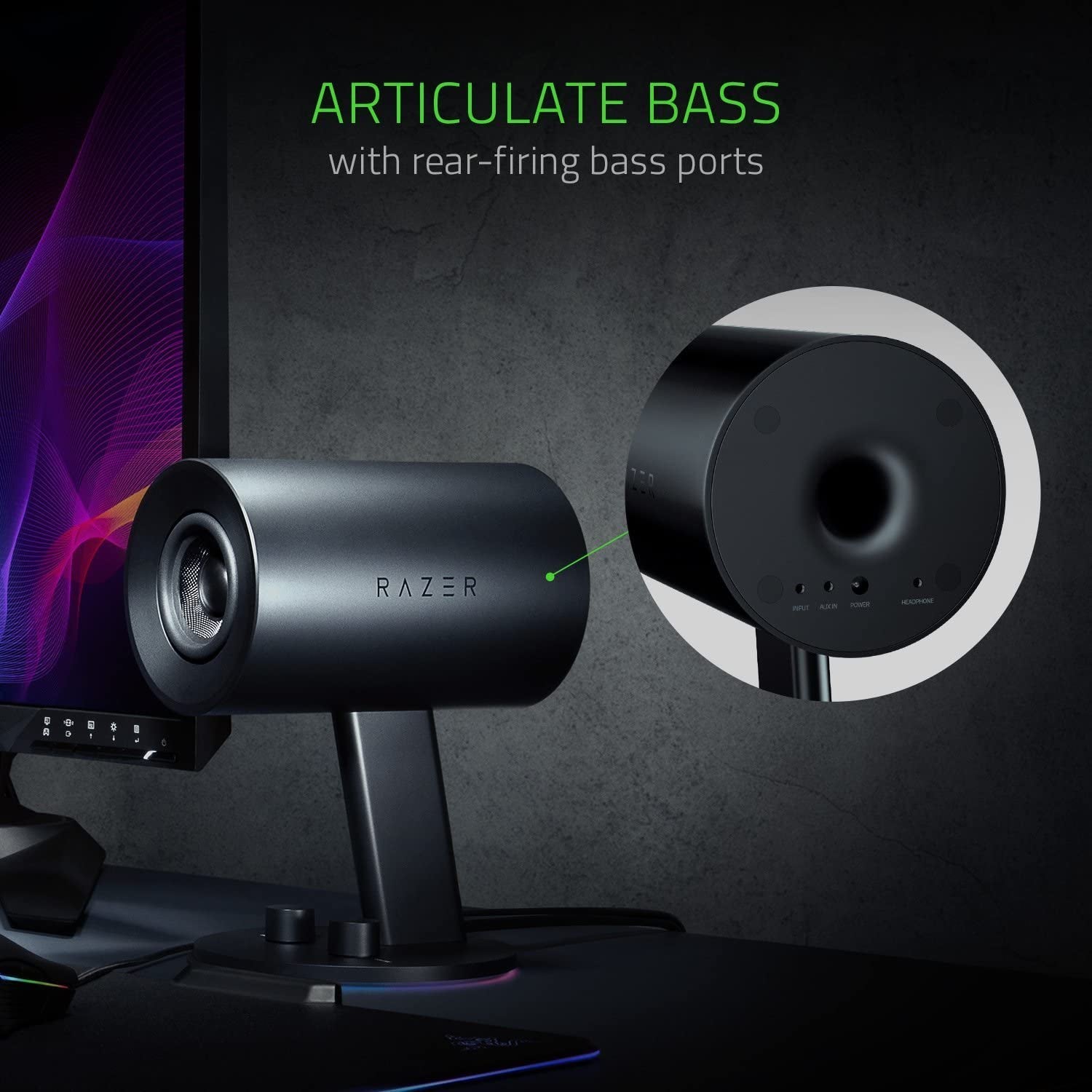 Nommo Chroma - High-Performance 2.0 PC Gaming Speakers with Custom Glass Fiber Drivers and Rear-Facing Bass Ports - Adjustable Bass Knob and Chroma Lighting - Sleek Black Design