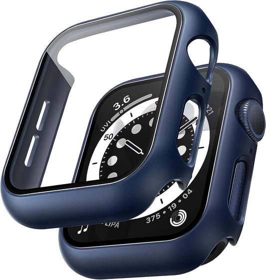 Premium 2-Pack Hard Case for Apple Watch SE/Series 6/5/4 40mm with 9H Tempered Glass Screen Protector - Full Coverage Touch Sensitive Slim Bumper Cover in Blue