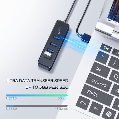 H302S USB 3.0 Hub - 2Ft Cable, Fast Data Transfer Multi-Port Expander for Laptop, Compatible with Windows PC, Mac, Printer, Mobile HDD