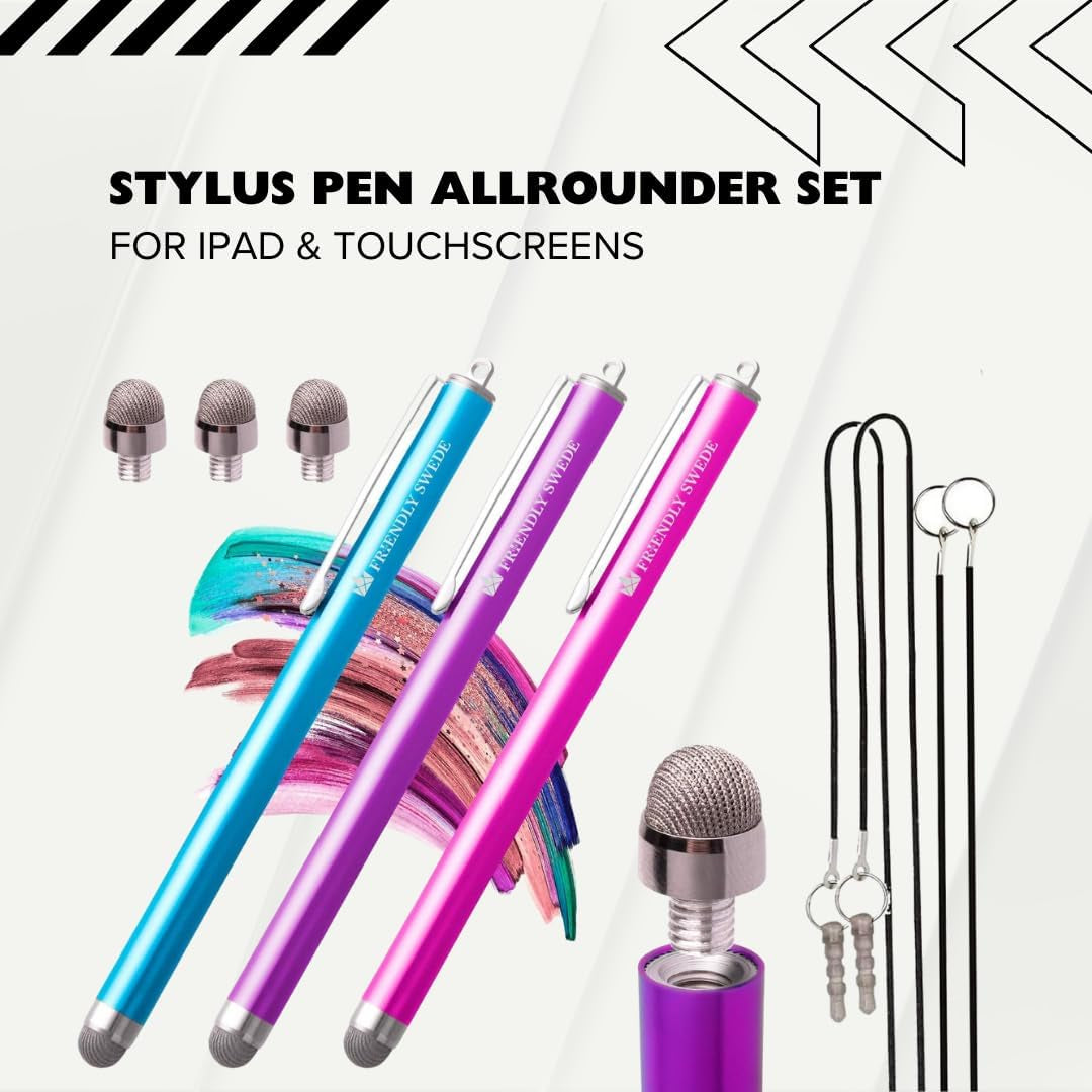 3-Pack Micro-Knit Mesh Tip Stylus Pens for iPad & iPhone - Replaceable Fiber Tip for Smooth Touch Screen Navigation