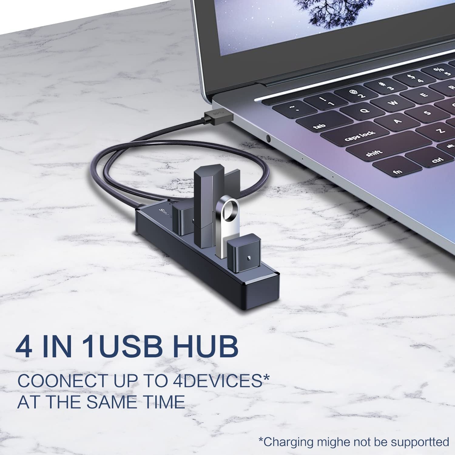 H302S USB 3.0 Hub - 2Ft Cable, Fast Data Transfer Multi-Port Expander for Laptop, Compatible with Windows PC, Mac, Printer, Mobile HDD