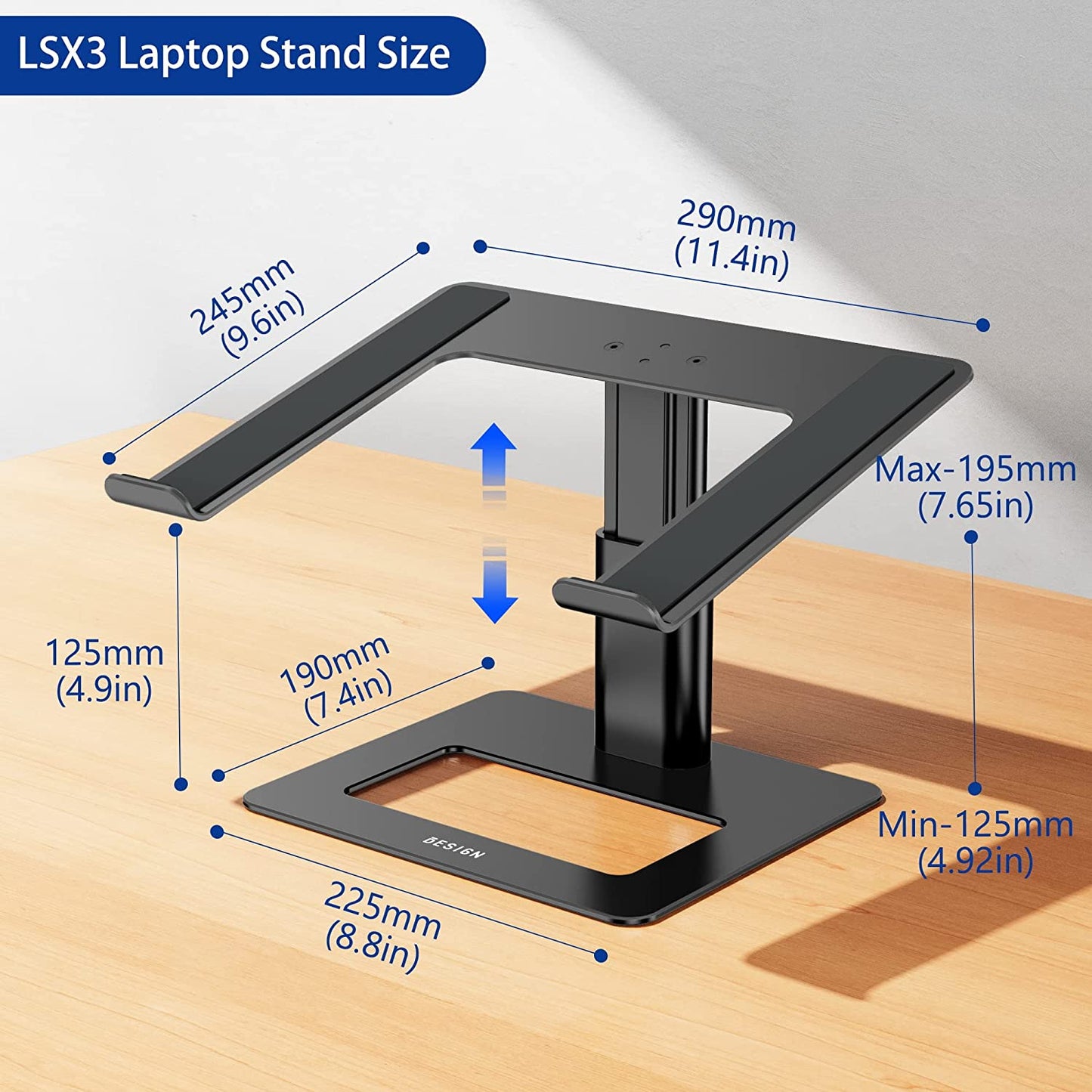 Ergonomic Adjustable Aluminum Laptop Stand - Universal Riser for 10-15.6" Laptops (Black)