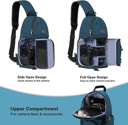 Deep Teal Shockproof Camera Sling Bag - Versatile DSLR/SLR/Mirrorless Photography Backpack with Tripod Holder & Removable Modular Inserts for Canon, Nikon, Sony, Fuji