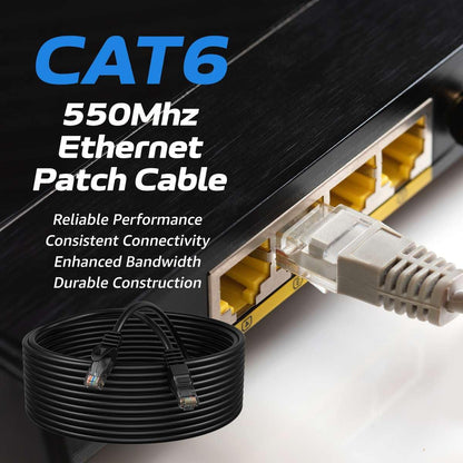 High-Speed Cat6 50FT Ethernet Patch Cable - 550MHz Compatible with PC, Laptop, Router, TV & More - Perfect for Home & Office Use - Black