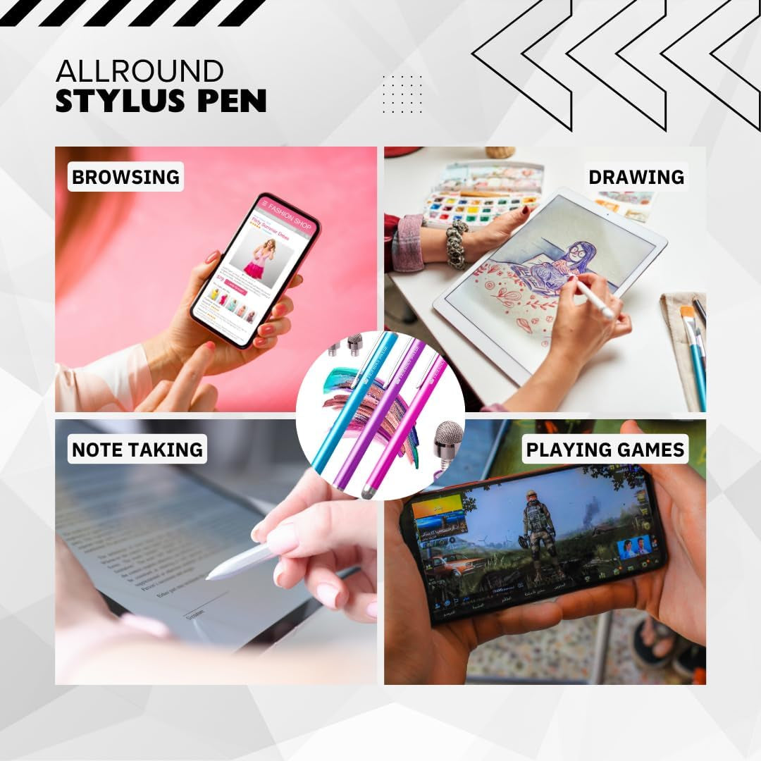 3-Pack Micro-Knit Mesh Tip Stylus Pens for iPad & iPhone - Replaceable Fiber Tip for Smooth Touch Screen Navigation