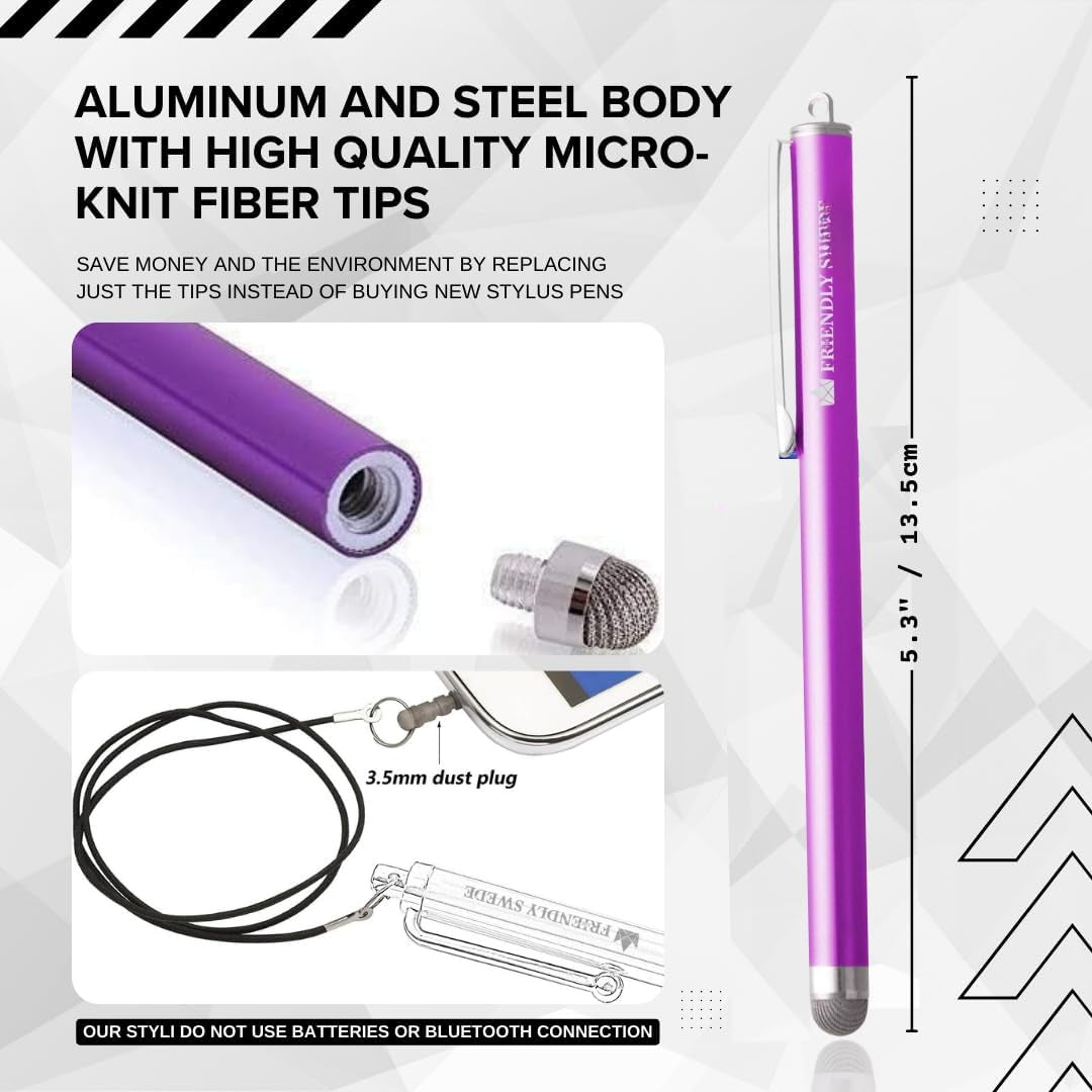 3-Pack Micro-Knit Mesh Tip Stylus Pens for iPad & iPhone - Replaceable Fiber Tip for Smooth Touch Screen Navigation