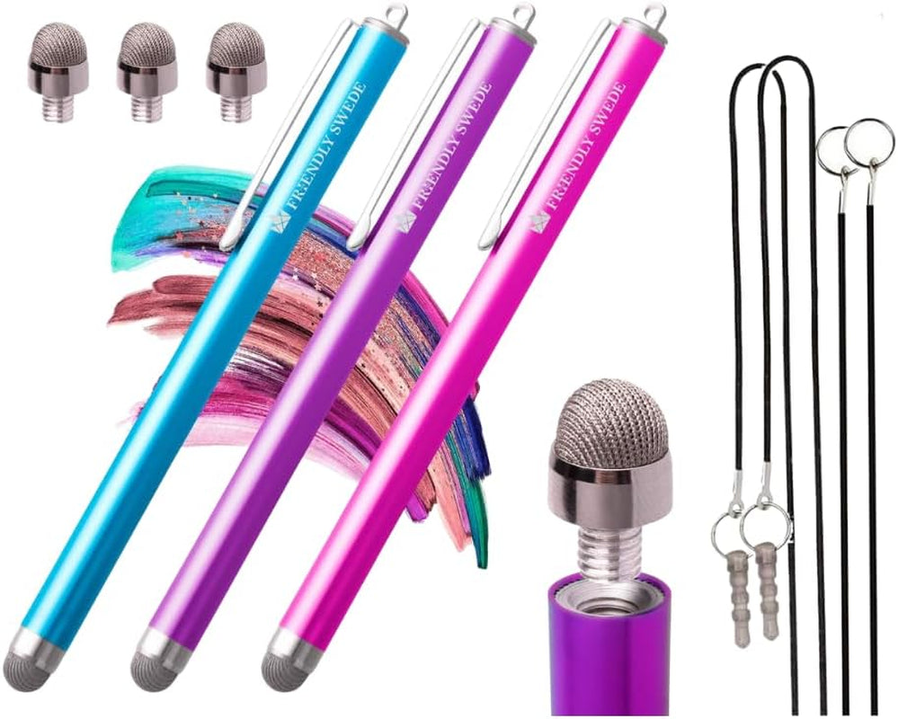 3-Pack Micro-Knit Mesh Tip Stylus Pens for iPad & iPhone - Replaceable Fiber Tip for Smooth Touch Screen Navigation