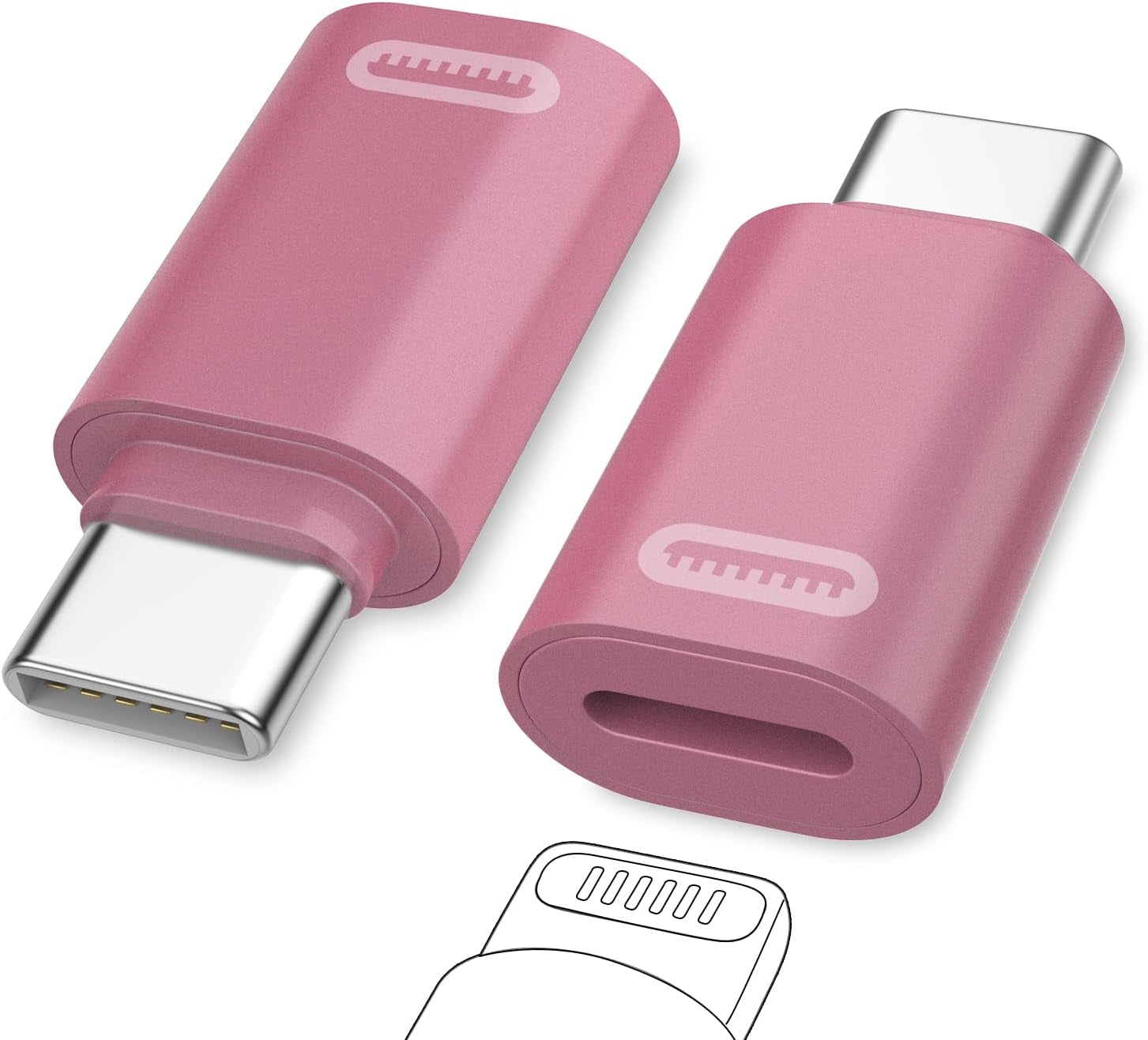 Cherry Pink RGB Lightning to USB-C Male Adapter - 2 Pack for iPhone 15/15 Pro/15 Pro Max, iPad Pro/Air, Fast Charging & Data Transfer