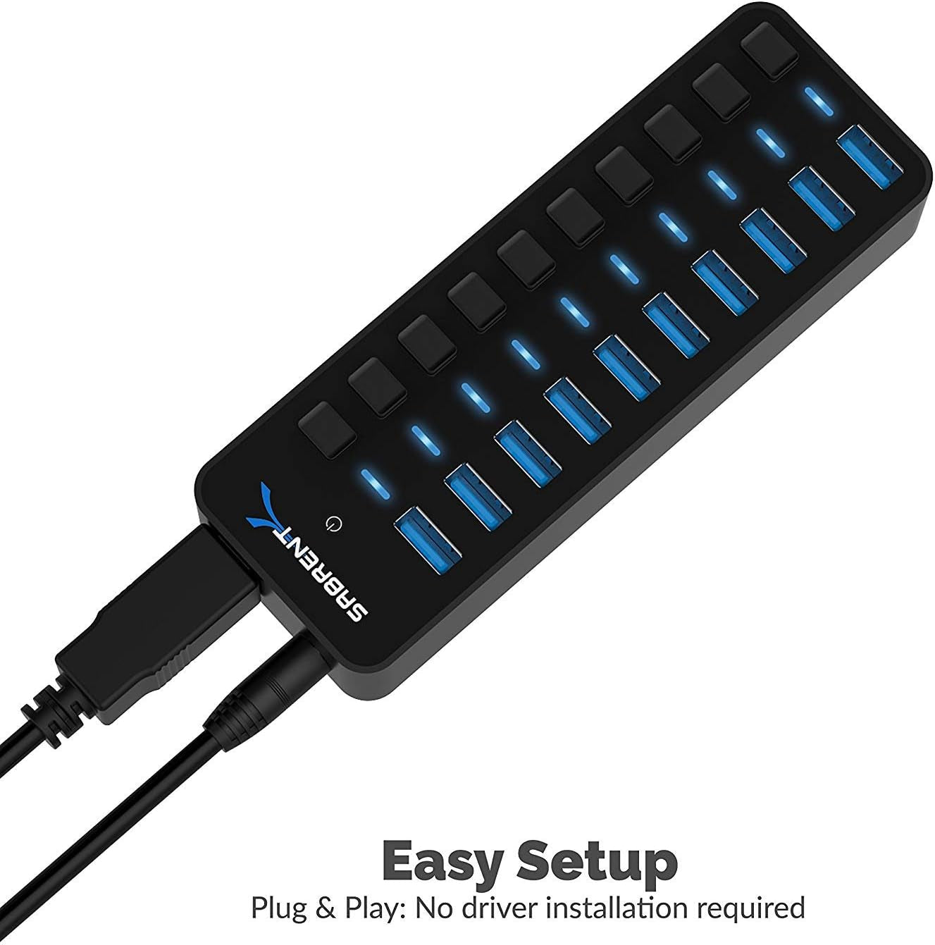 10-Port USB 3.0 Hub with Individual Power Switches & LEDs - 60W Power Adapter Included