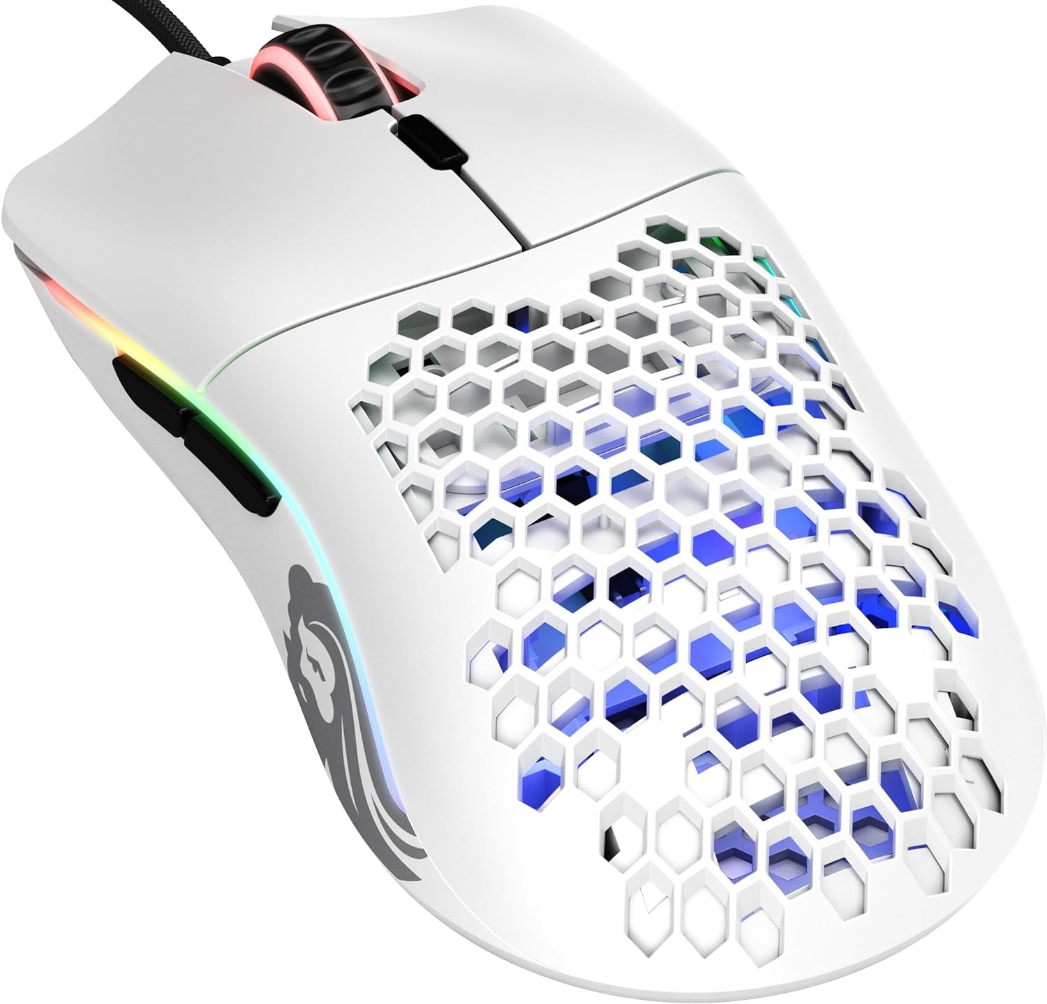 Model O Superlight Wired Gaming Mouse - 67G Honeycomb Design, RGB Lighting, Pixart 3360 Sensor, Omron Switches, Ambidextrous - Matte White