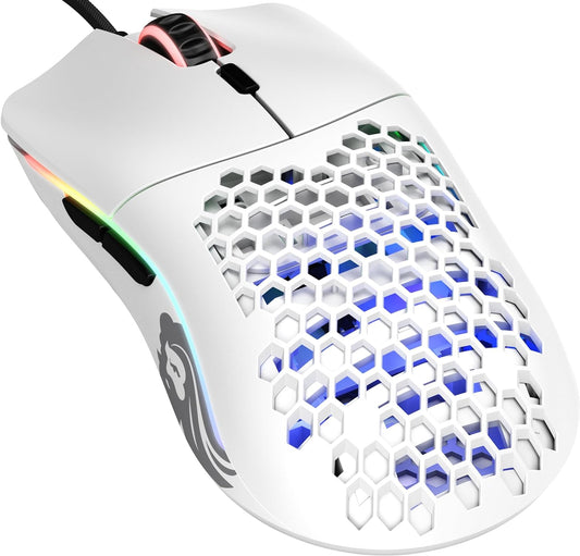 Model O Superlight Wired Gaming Mouse - 67G Honeycomb Design, RGB Lighting, Pixart 3360 Sensor, Omron Switches, Ambidextrous - Matte White