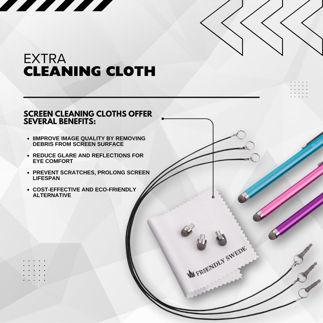 3-Pack Micro-Knit Mesh Tip Stylus Pens for iPad & iPhone - Replaceable Fiber Tip for Smooth Touch Screen Navigation