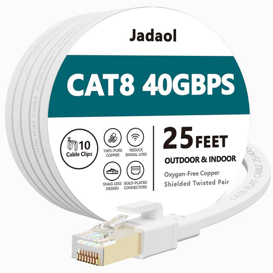 Ultra-Fast Cat8 Ethernet Cable - 25FT Heavy Duty Outdoor/Indoor, 40Gbps, Weatherproof & UV Resistant for Gaming & Streaming