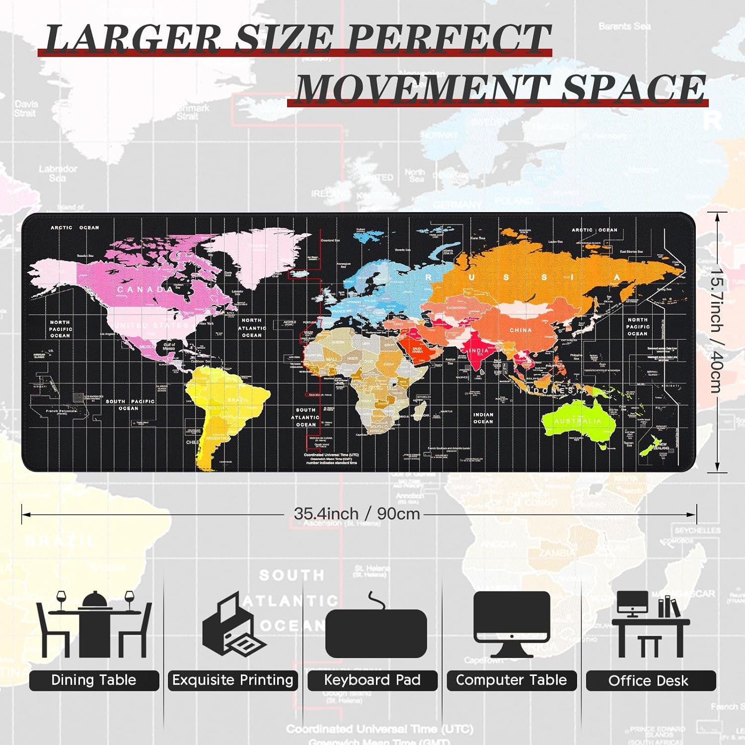 Ultimate XXL Gaming Mouse Pad - 35.4"x15.7" World Map Design, Non-Slip & Waterproof for Gamers - Perfect for Desktop, Office, and Home