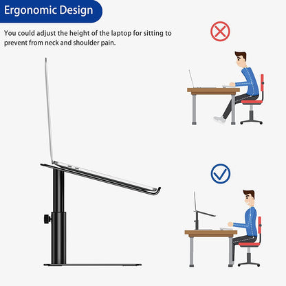 Ergonomic Adjustable Aluminum Laptop Stand - Universal Riser for 10-15.6" Laptops (Black)