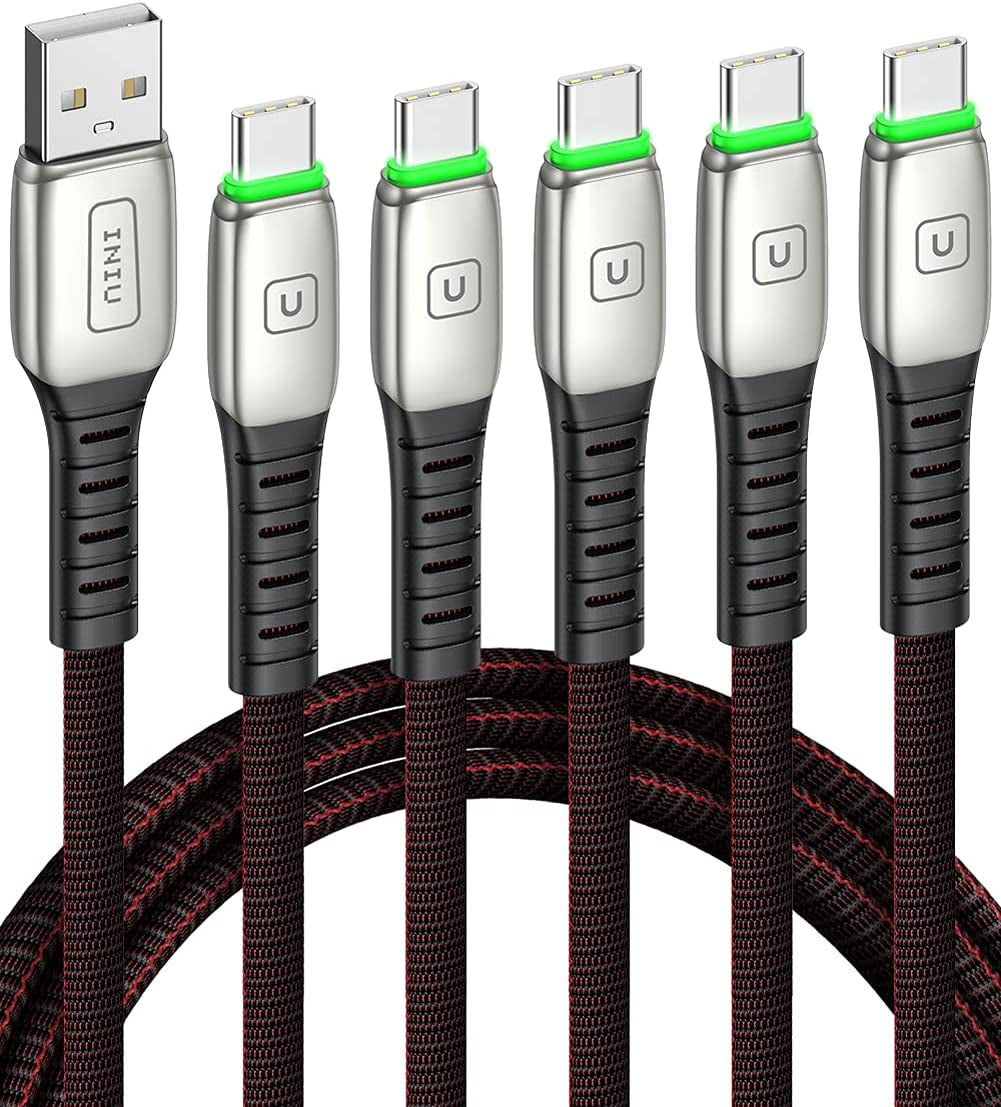 5-Pack USB Type C Cables - Fast Charging 3.1A QC3.0 - Durable Nylon, 1.6ft to 6.6ft, Compatible with Samsung Galaxy S20/S10/S9/S8, Note 10/9, LG, Google Pixel and More
