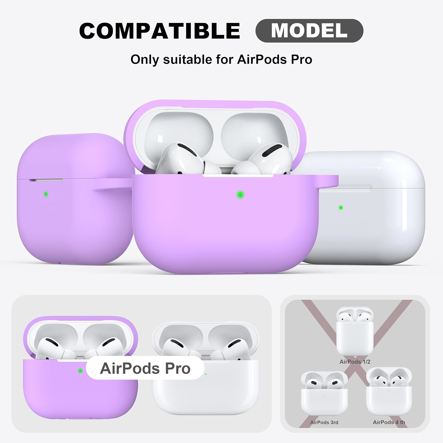 Lavender Silicone Protective Case for AirPods Pro 1st & 2nd Gen with Cleaner Kit and Keychain - Stylish Accessory for Men and Women