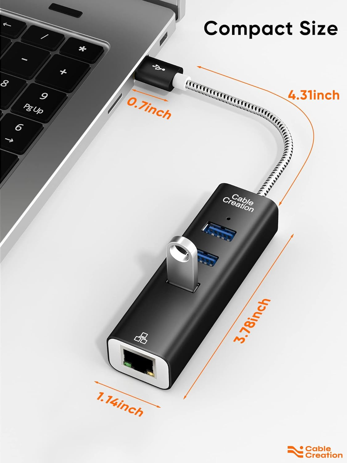 High-Speed USB to Ethernet Adapter with 3-Port USB 3.0 Hub - Gigabit RJ45 Connector for PC, Laptop, Macbook Pro & USB Devices - Sleek Aluminum Design