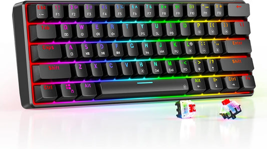 Ultra-Compact TH61 60% RGB Mechanical Gaming Keyboard - Fully Programmable Wired Mini Keyboard in Black